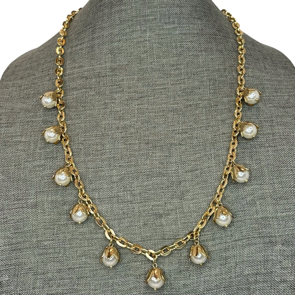 Talbots Pearl Flower Drop Gold Chain Necklace NWT